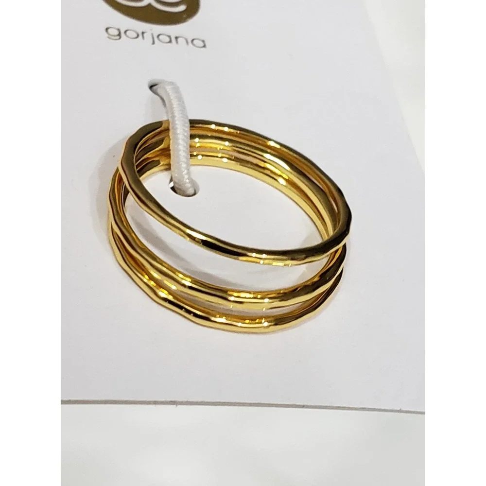 NEW 3 PIECE SET GORJANA G RING STACKING RINGS SIMPLE DAINTY GOLD TONE THIN